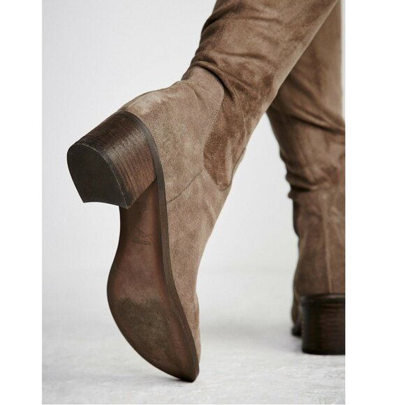 Free People Coast To Coast Otk Over the Knee Suede Tan Taupe Block Heel Boots - Picture 5 of 10